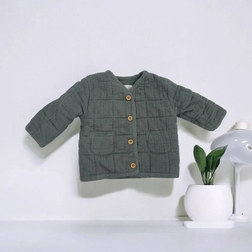 Little Planet Organic Quilted Gauze Green Jacket with Wooden Buttons Baby Boy